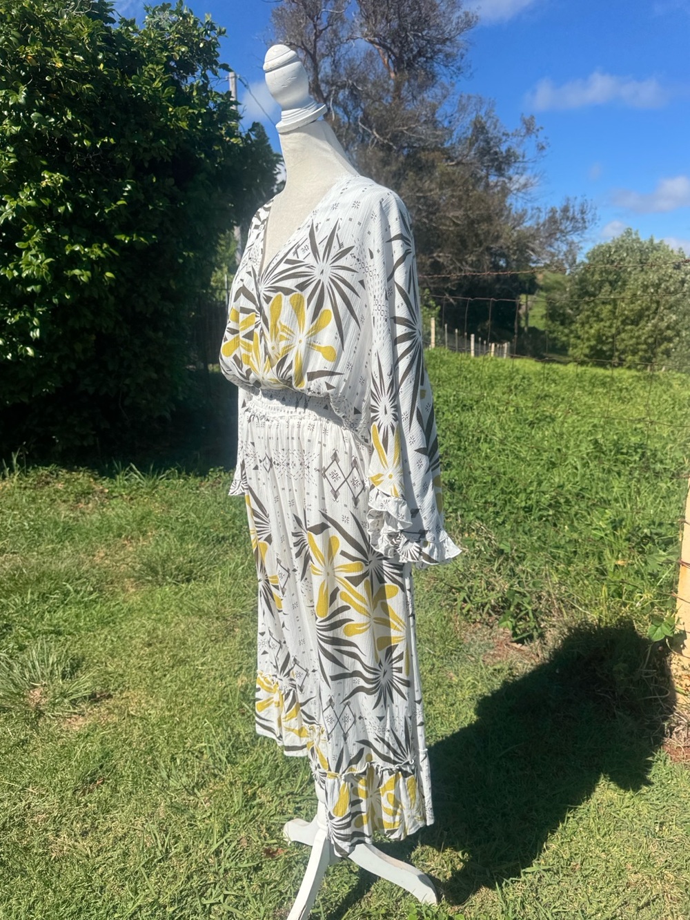 Tanoa Hawaii Tiare Polynesia Resortwear Ruffled Short Sleeve MIDI Dress 3x - Picture 3 of 8